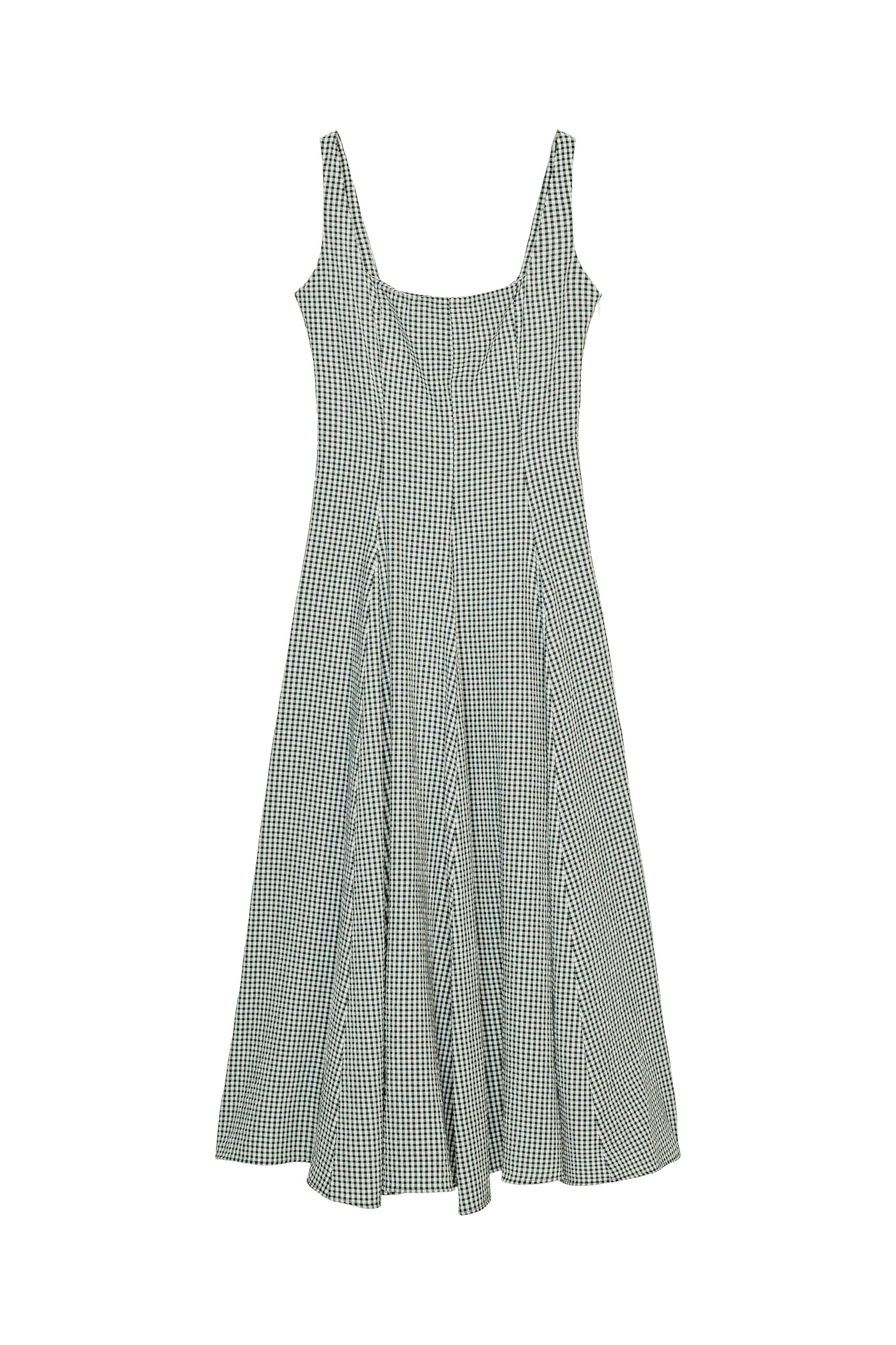 Zara - Gingham Midi Dress - White / Green - S - Woman Zara - Gingham Midi Dress - White / Green - S - Woman