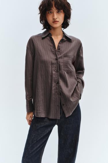 Zara ZW COLLECTION 條紋加大碼襯衫 - 巧克力棕色