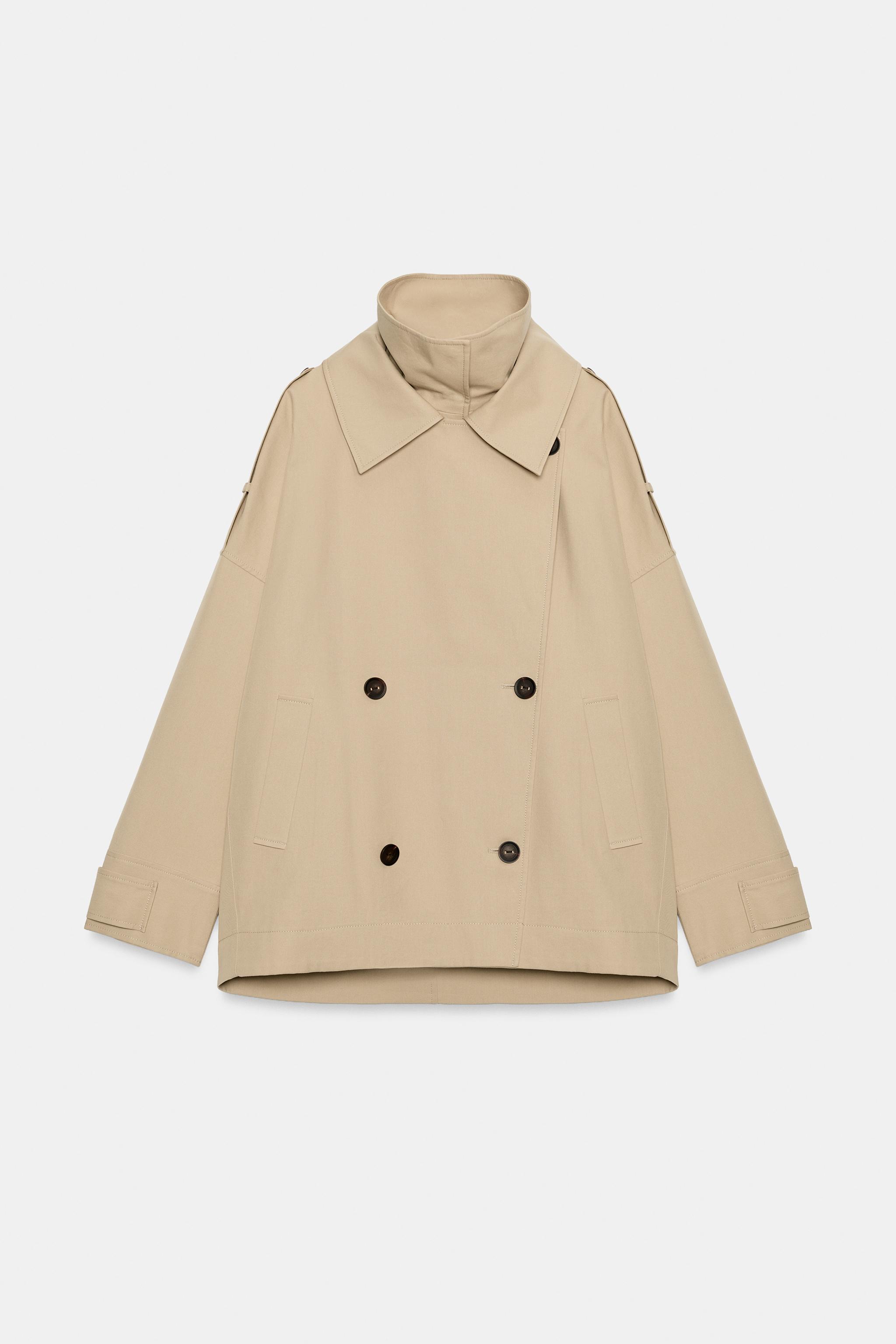 HIGH COLLAR OVERSIZE SHORT TRENCH COAT - Light tan | ZARA Turkey