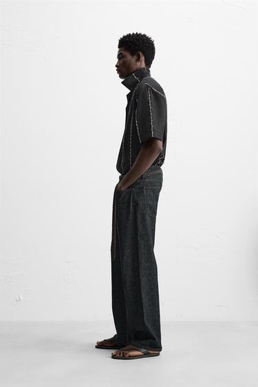 CHEMISE BRODERIE CONTRASTÉE - Blanc / Noir de Zara - Image 4