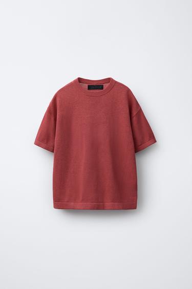 Zara COTTON LINEN BLEND T-SHIRT - Strawberry