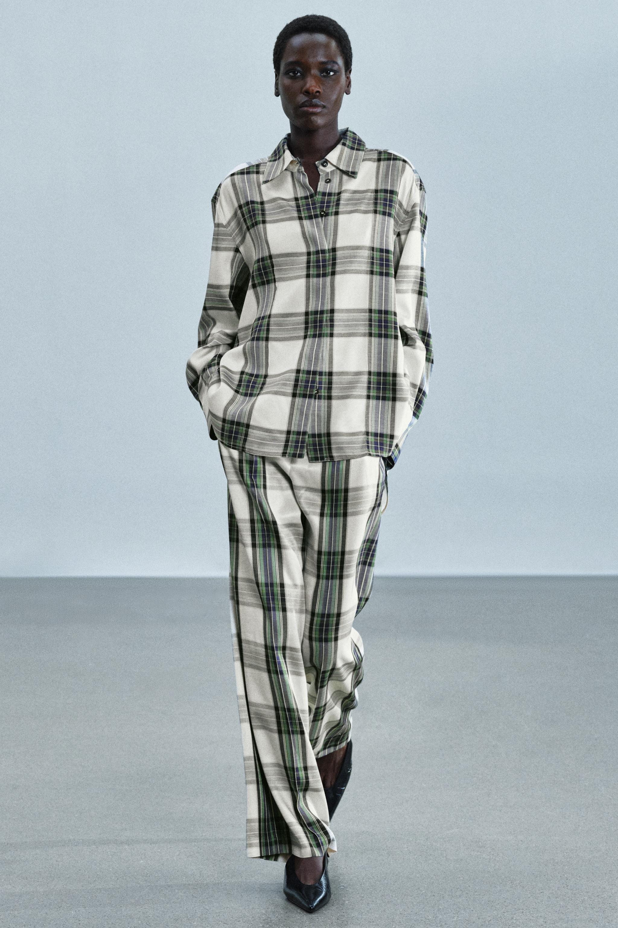 Zara ZW COLLECTION KARELİ OVERSIZE GÖMLEK