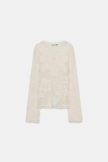 PULL EN MAILLE POINTELLE - Sable de Zara - Image 5