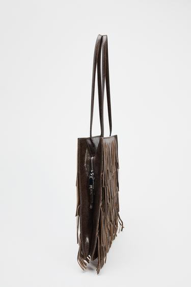 FRINGED LEATHER BAG - Brown by Zara - Image 4