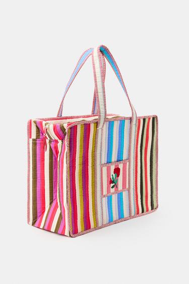 SAC REMBOURRÉ RAYURES FLEURS - Multicolore de Zara - Image 2