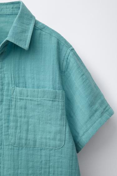 CHEMISE TEXTURÉE À POCHE - Bleu de Zara - Image 3