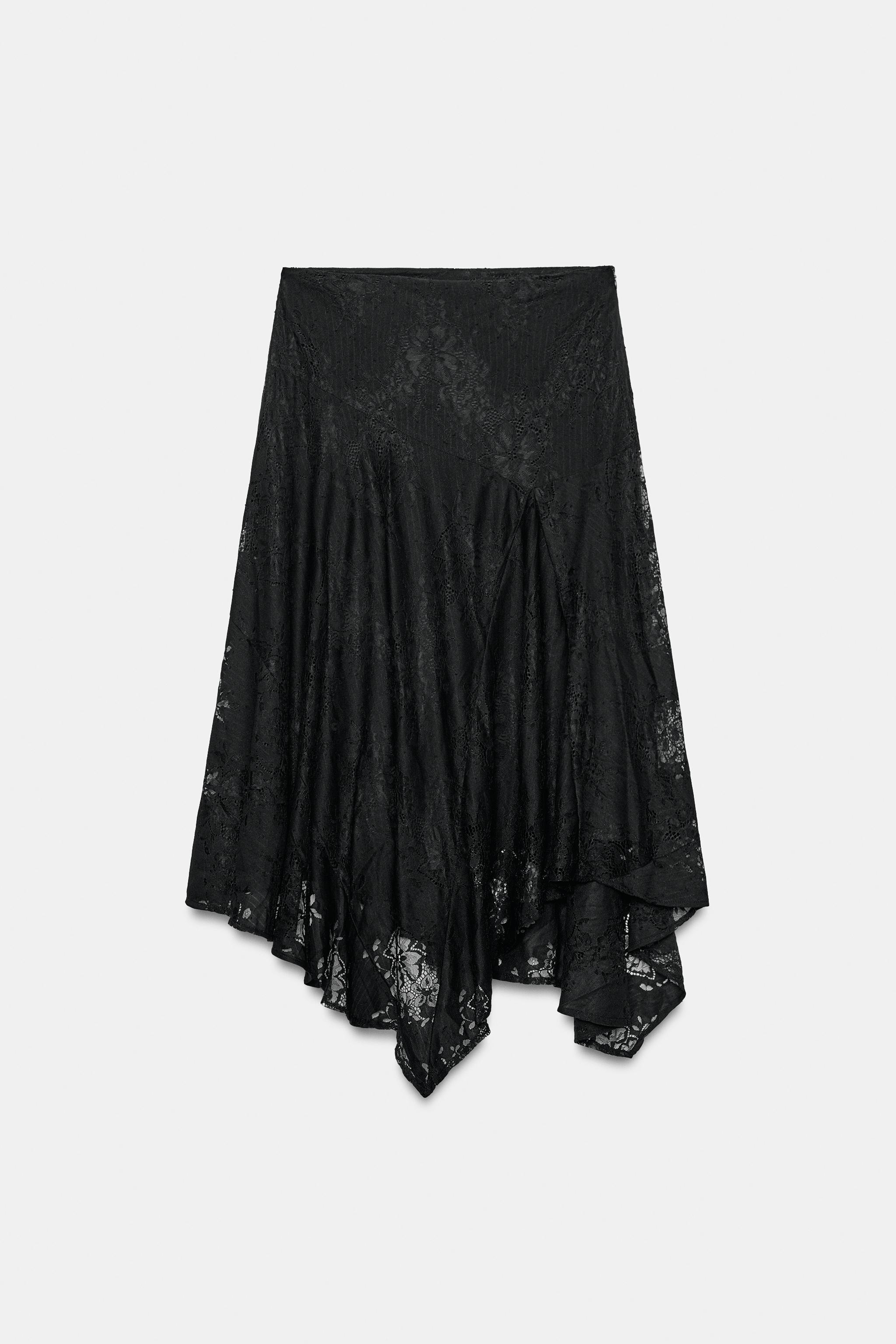 ASYMMETRIC LACE MIDI SKIRT