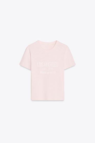 Zaras T-SHIRT MED FLAMTEXT - Rosa