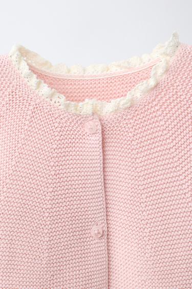 INTERLOCK KNIT CARDIGAN WITH LACE TRIM - Pastel pink by Zara - Image 2