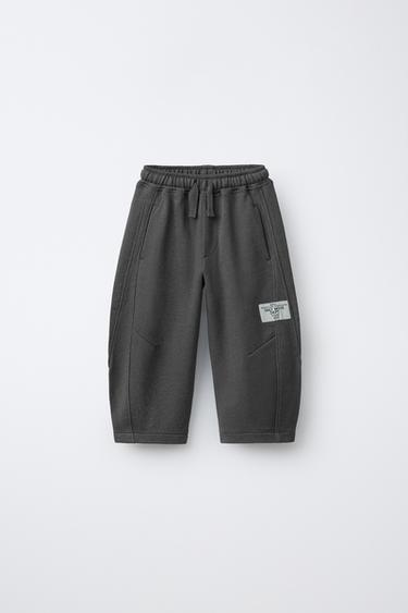 PLUSH BARREL TROUSERS WITH LABEL - Anthracite grey by Zara