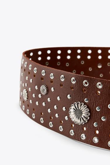 LEATHER BELT WITH FLORAL DETAIL - Brown by Zara - Image 4