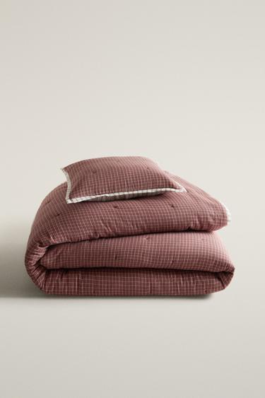 Zara KIDS' REVERSIBLE CHECK AND STRIPE QUILT - Brown - Image 0