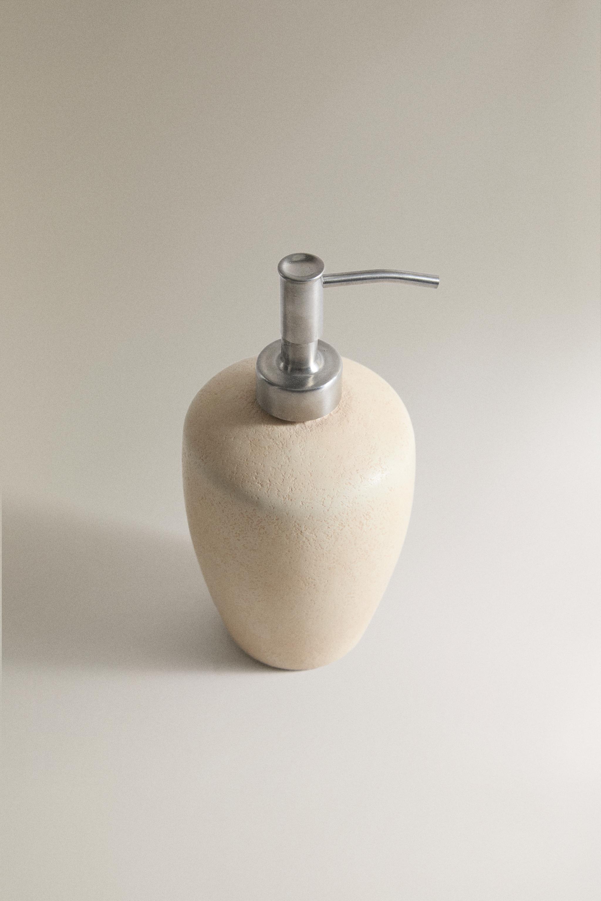 EARTH-TONE CERAMIC SOAP DISPENSER — Gray