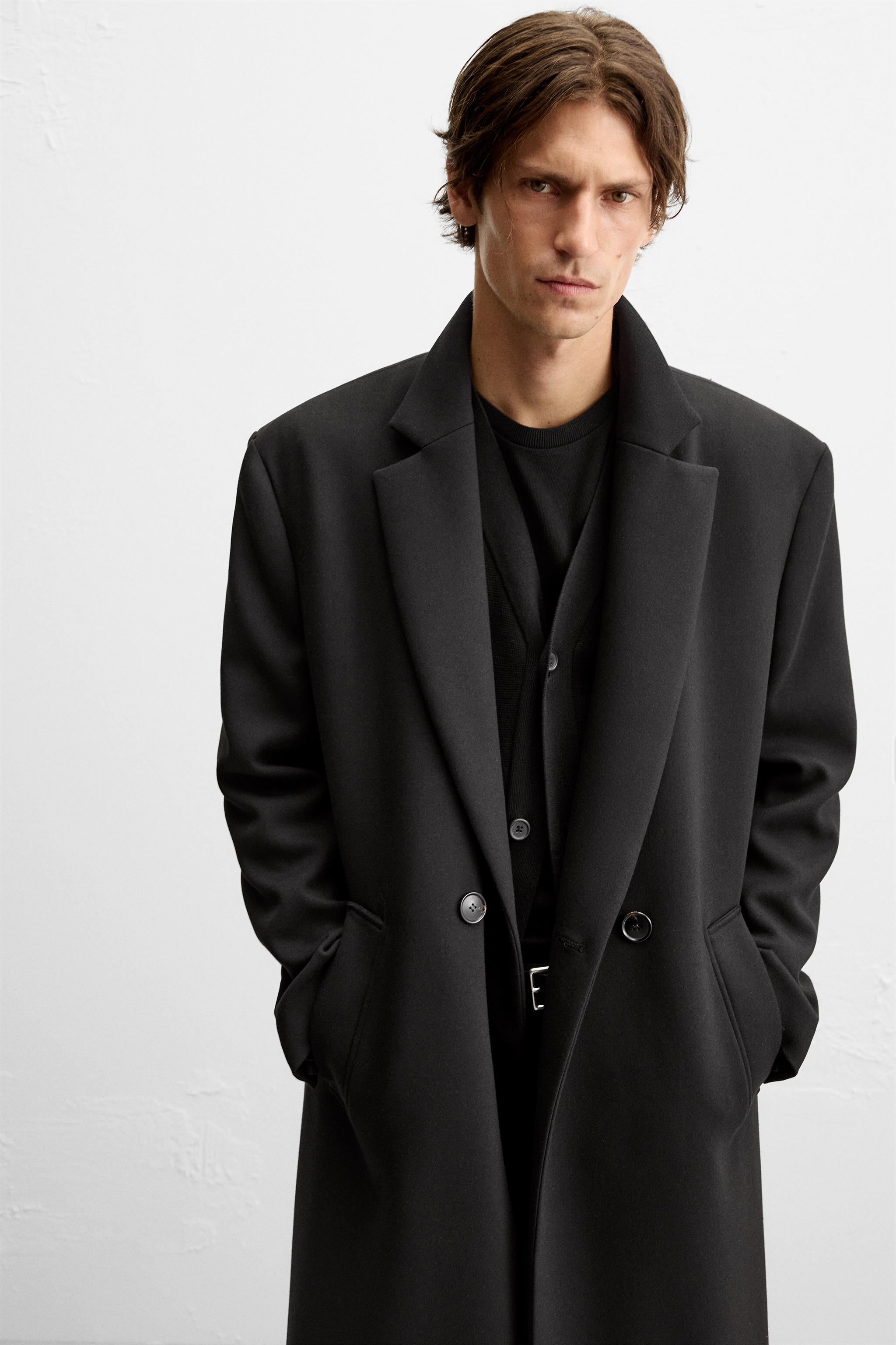 LONG TEXTURED COAT Black ZARA Spain