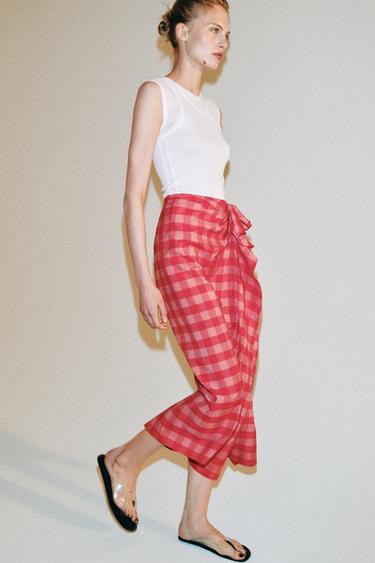 Zara 荷葉邊中長裙 ZW COLLECTION - 紅色