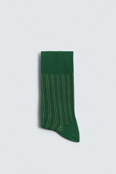Zara CONTRAST RIBBED SOCKS - Emerald