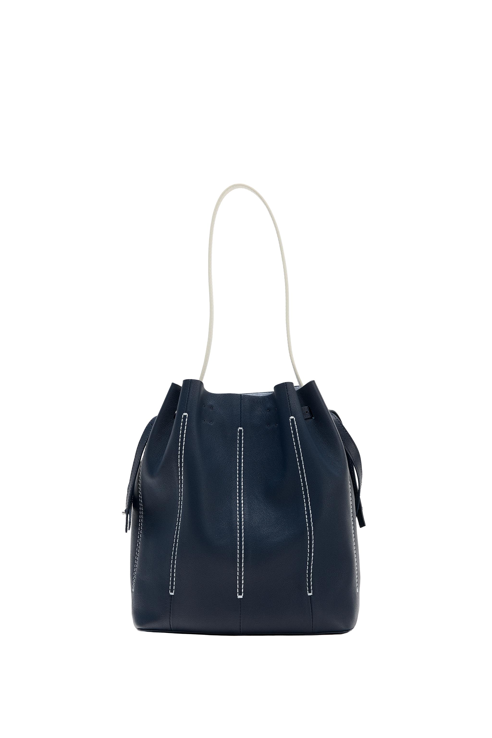 LEATHER SHOULDER BAG - Navy Blue | ZARA United States