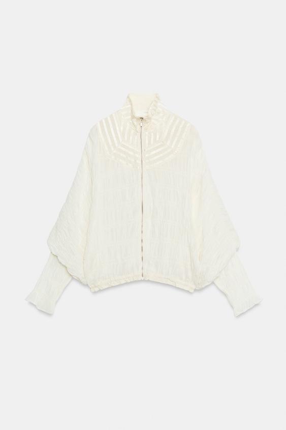 BLOUSON BOMBER FRONCÉ ZW COLLECTION - Écru de Zara - Image 5