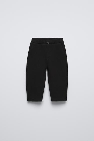 Zara STRAIGHT LEG WAFFLE PANTS - Black