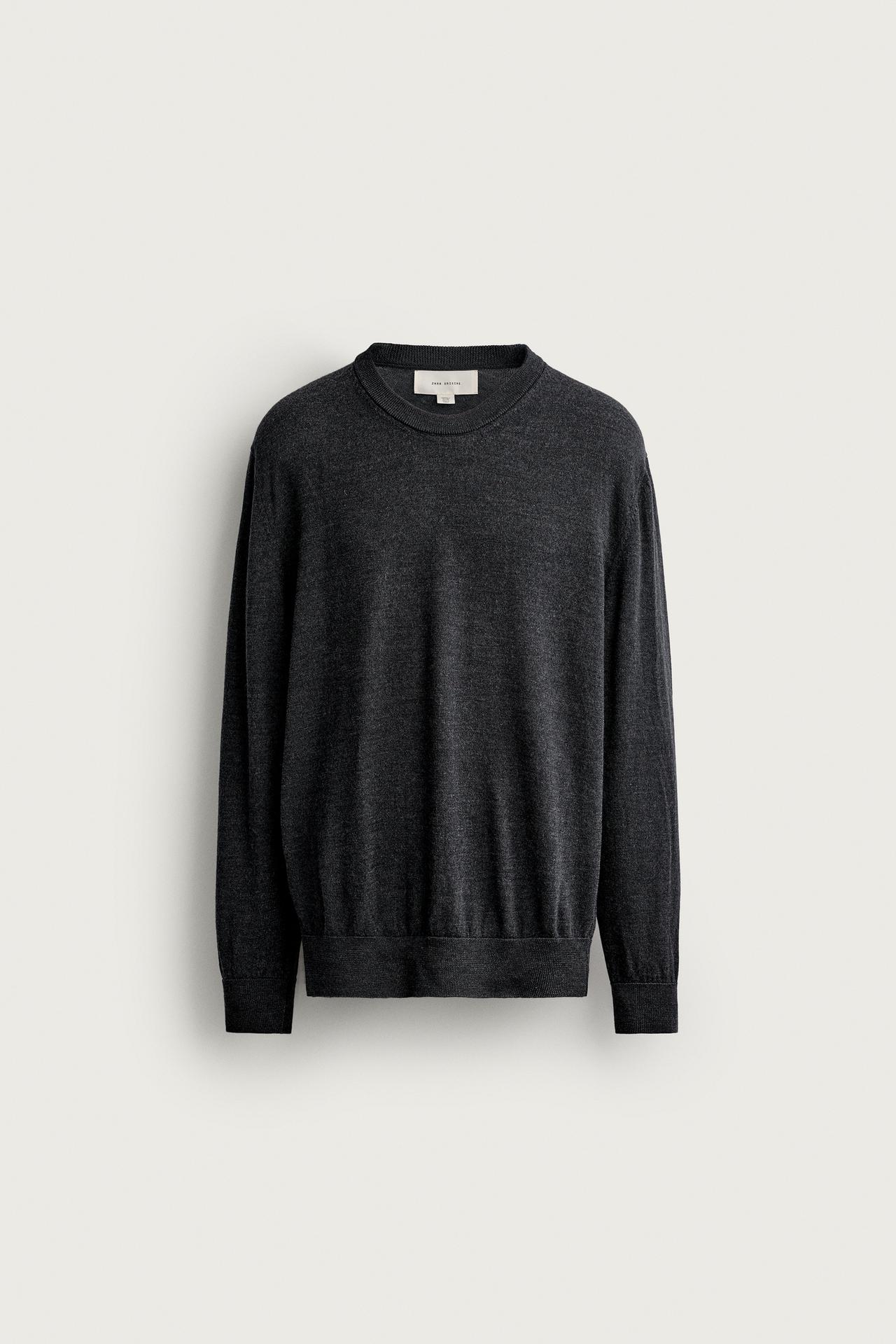 100% WOOL REGULAR FIT JUMPER — Gray marl