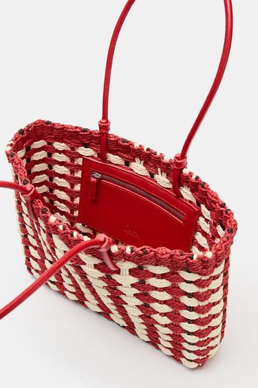 MINI SAC SHOPPER EFFET TRESSÉ - Rouge de Zara - Image 9