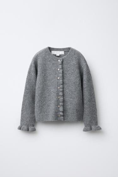 RUFFLE KNIT CARDIGAN WITH WOOL - Grey by Zara