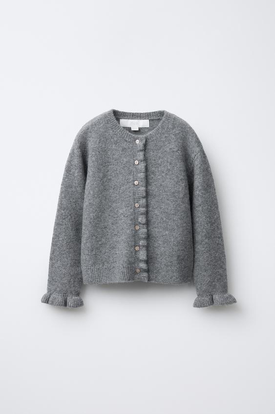 RUFFLE KNIT CARDIGAN WITH WOOL - Grey by Zara - Image 0