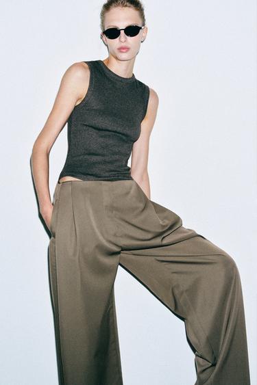Zara ZW COLLECTION PLEATED WIDE-LEG PANTS - Greenish - Image 0