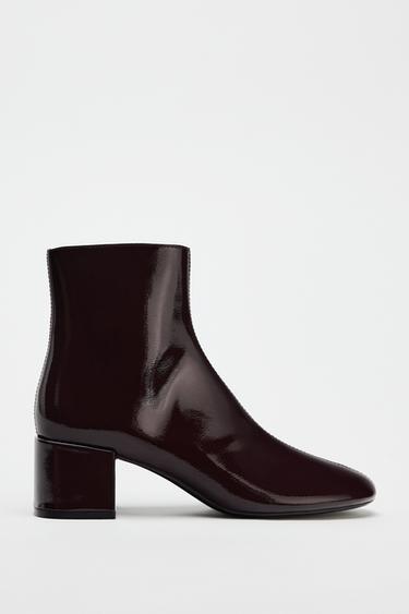 FAUX-PATENT ANKLE BOOTS WITH ROUND TOE - Burgundy Red by Zara