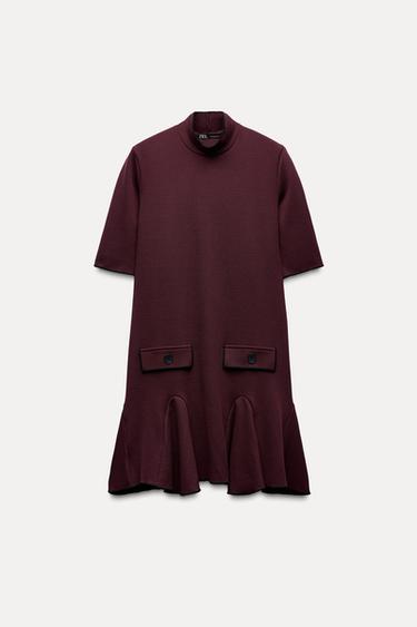 VESTIDO CORTO GODETS - Burgundy de Zara