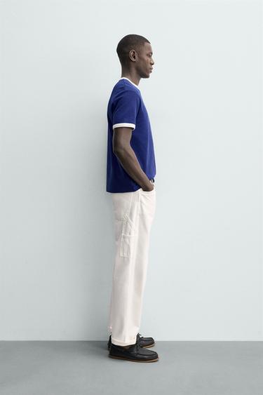 T-SHIRT CÔTELÉ BASIQUE EN CONTRASTE - Bleu / Blanc de Zara - Image 3