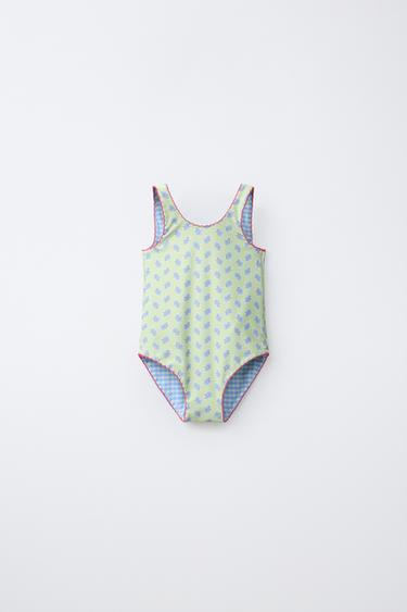 2-6 YEARS / REVERSIBLE FLORAL & CHECK SWIMSUIT - Lime by Zara