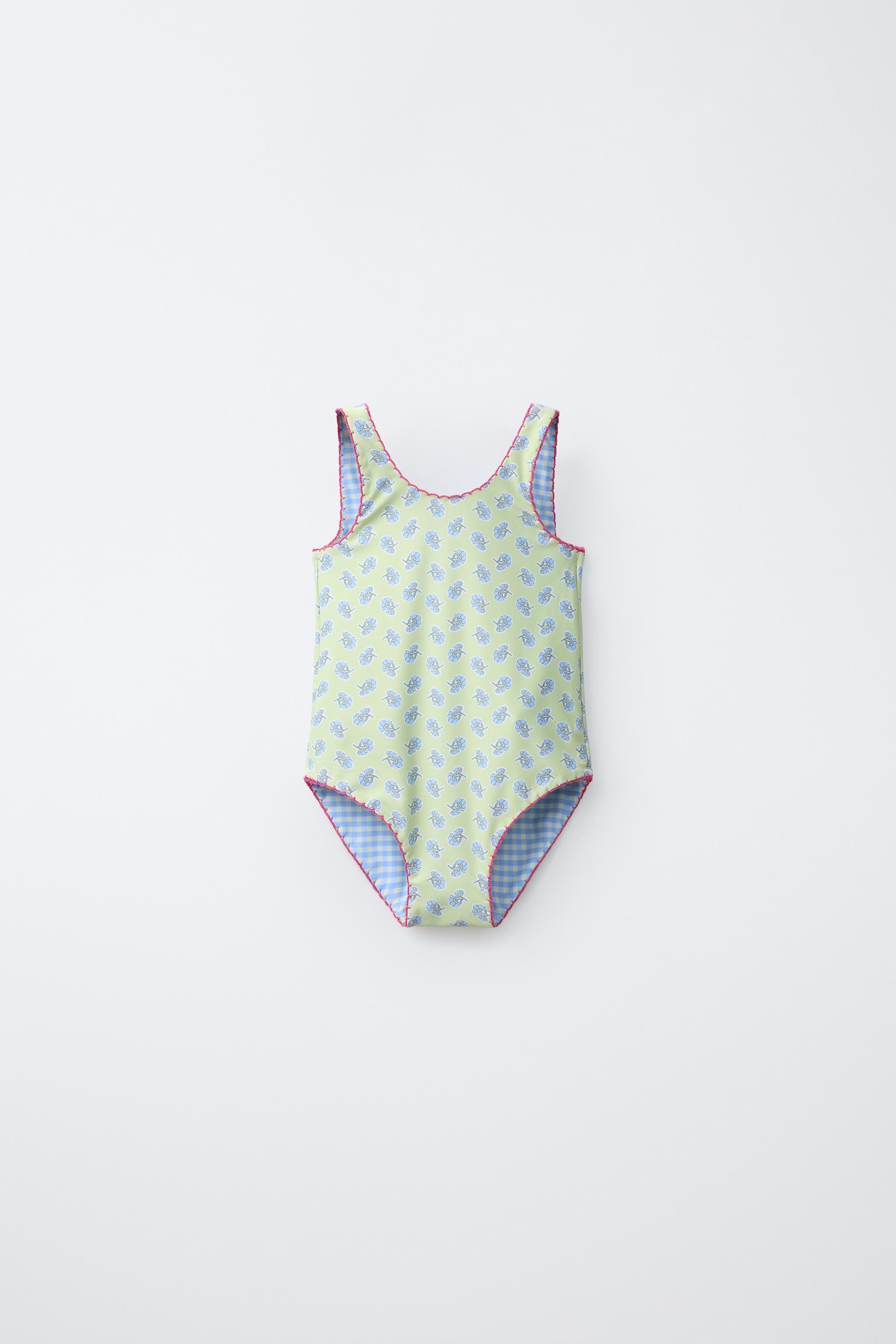 MAILLOT DE BAIN RÉVERSIBLE FLEURS ET CARREAUX (2-6 ANS)
