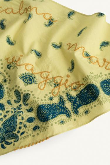 LIMITED EDITION EMBROIDERED PRINT BANDANA - Lime by Zara