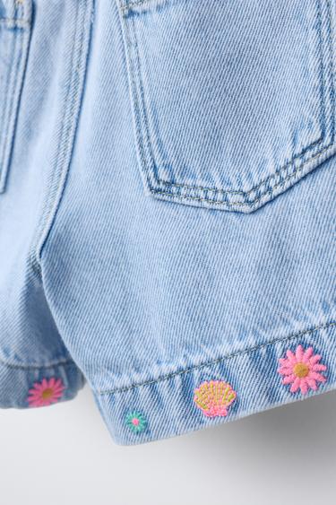 BERMUDA EN DENIM BRODÉ - Bleu de Zara - Image 3