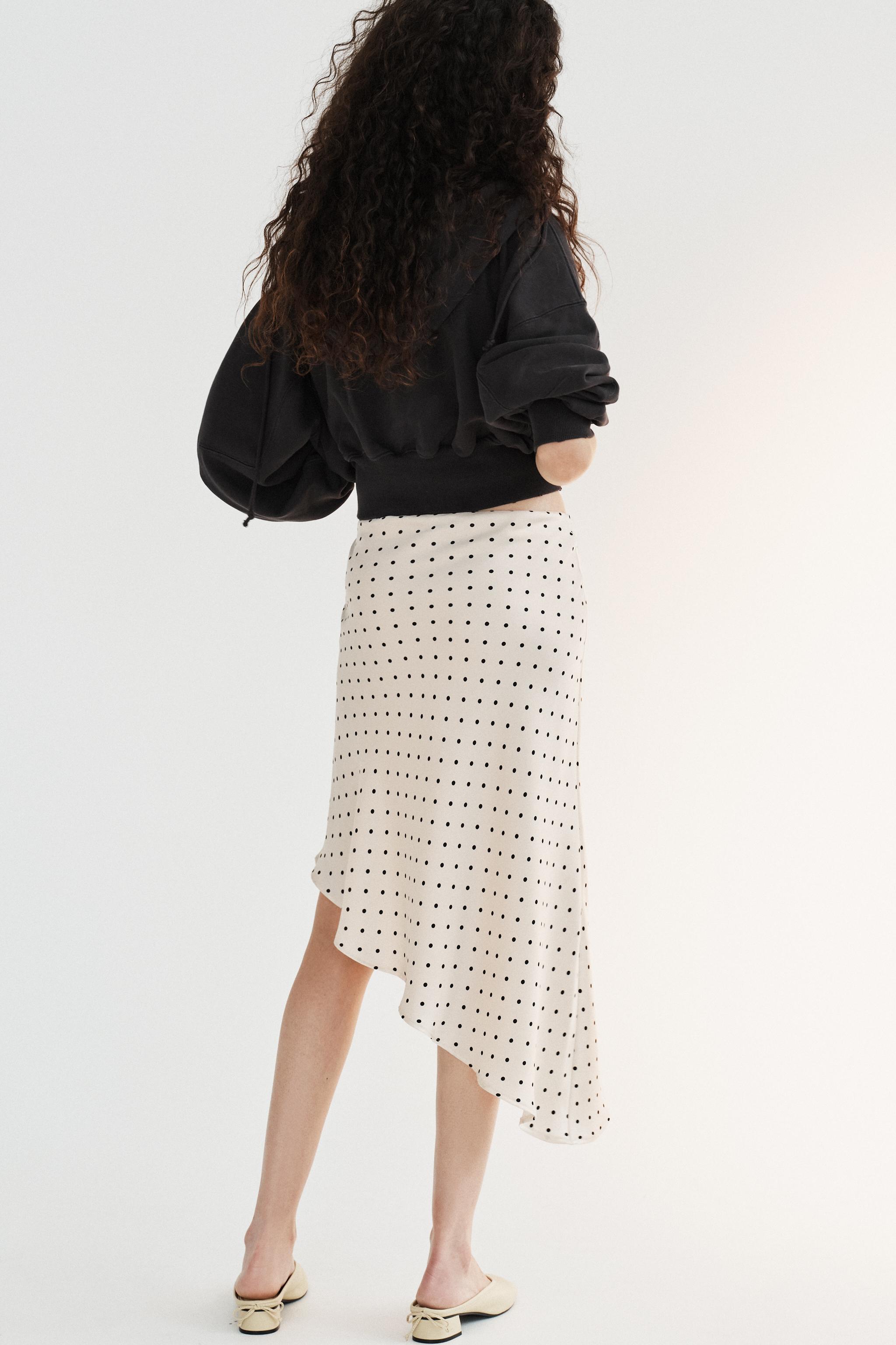 ASYMMETRIC POLKA DOT SATIN SKIRT