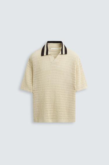 Zara OPEN STRUCTURED POLO SHIRT - Ecru