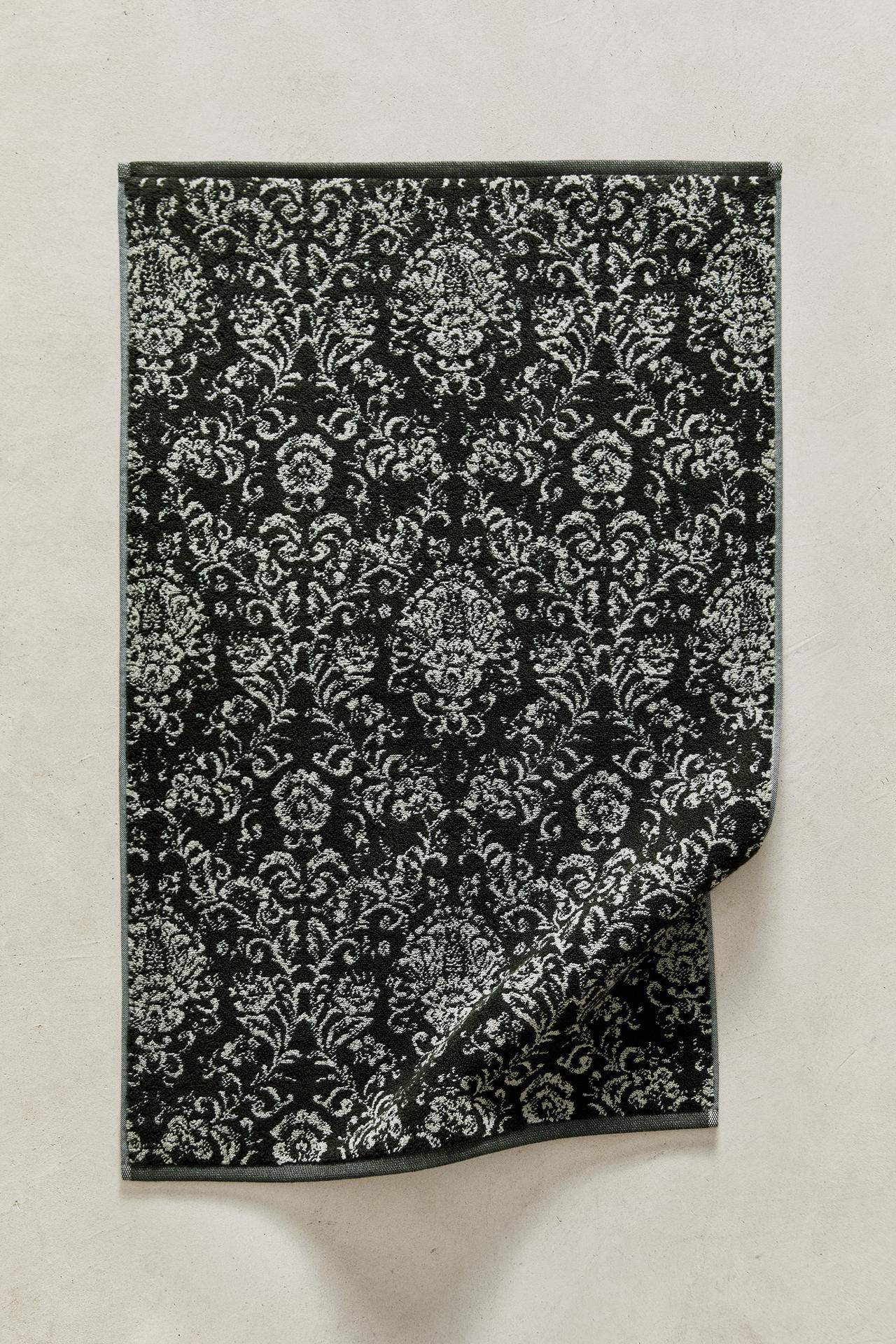 FLORAL JACQUARD TERRY BATH MAT — Dark green