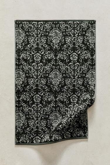 FLORAL JACQUARD TERRY BATH MAT — Dark green 1