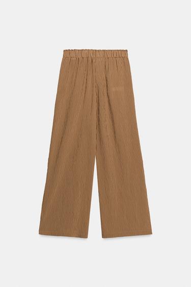 STRIPED WIDE-LEG TROUSERS - Caramel by Zara - Image 8
