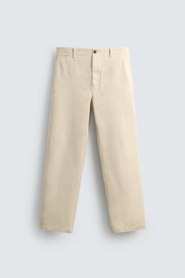 Zara 標準版休閒長褲 - 淺米色