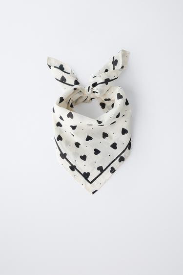 Zara HEART AND POLKA DOT PRINT SQUARE BANDANA - Black