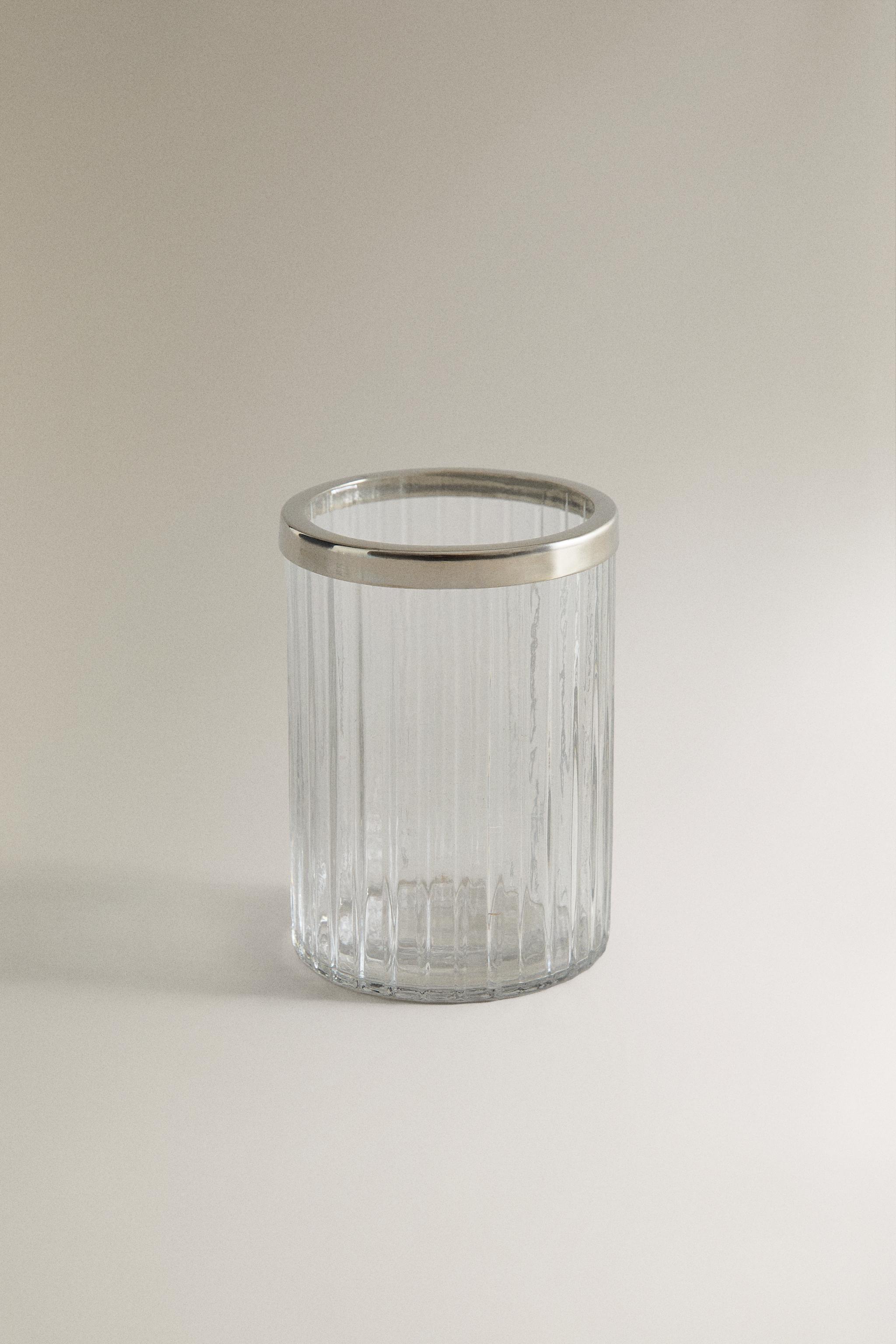 VERRE À DENTS EN VERRE RELIEF ET MÉTAL