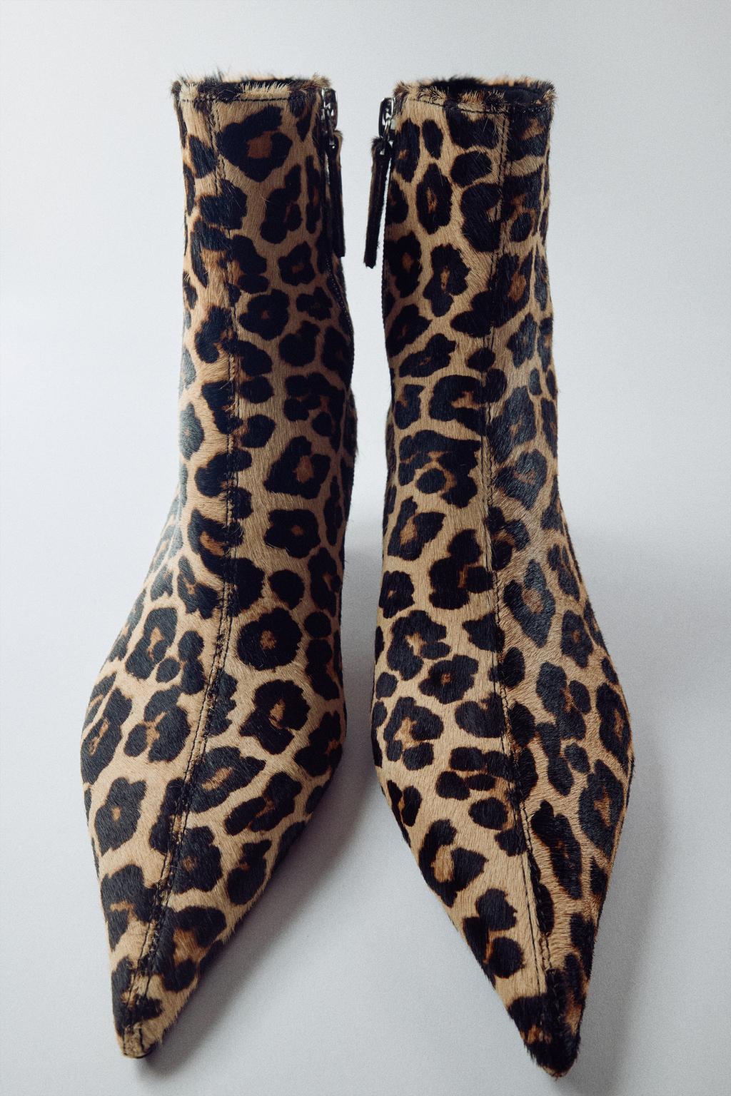 PRINTED LEATHER KITTEN ANKLE BOOTS