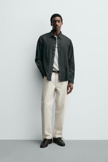 Zara STRAIGHT FIT PANTS - Ecru