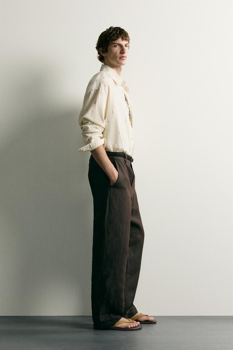 Camisa de algodón/lino de corte relajado con bordado 4
