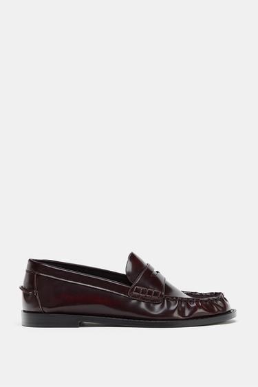 Zara PATENT EFFECT LOAFERS - Burgundy Red