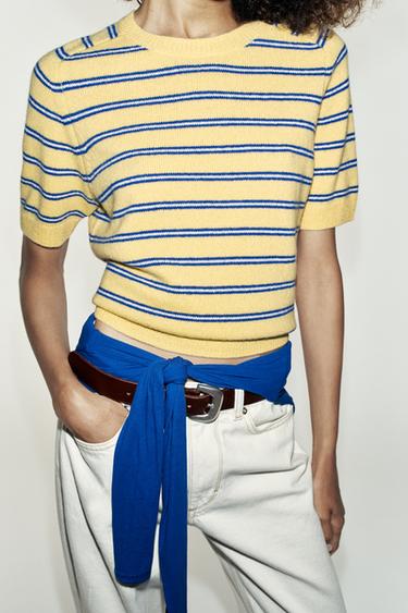 STRIPED 100% WOOL SHORT SLEEVE JUMPER - Yellow by Zara