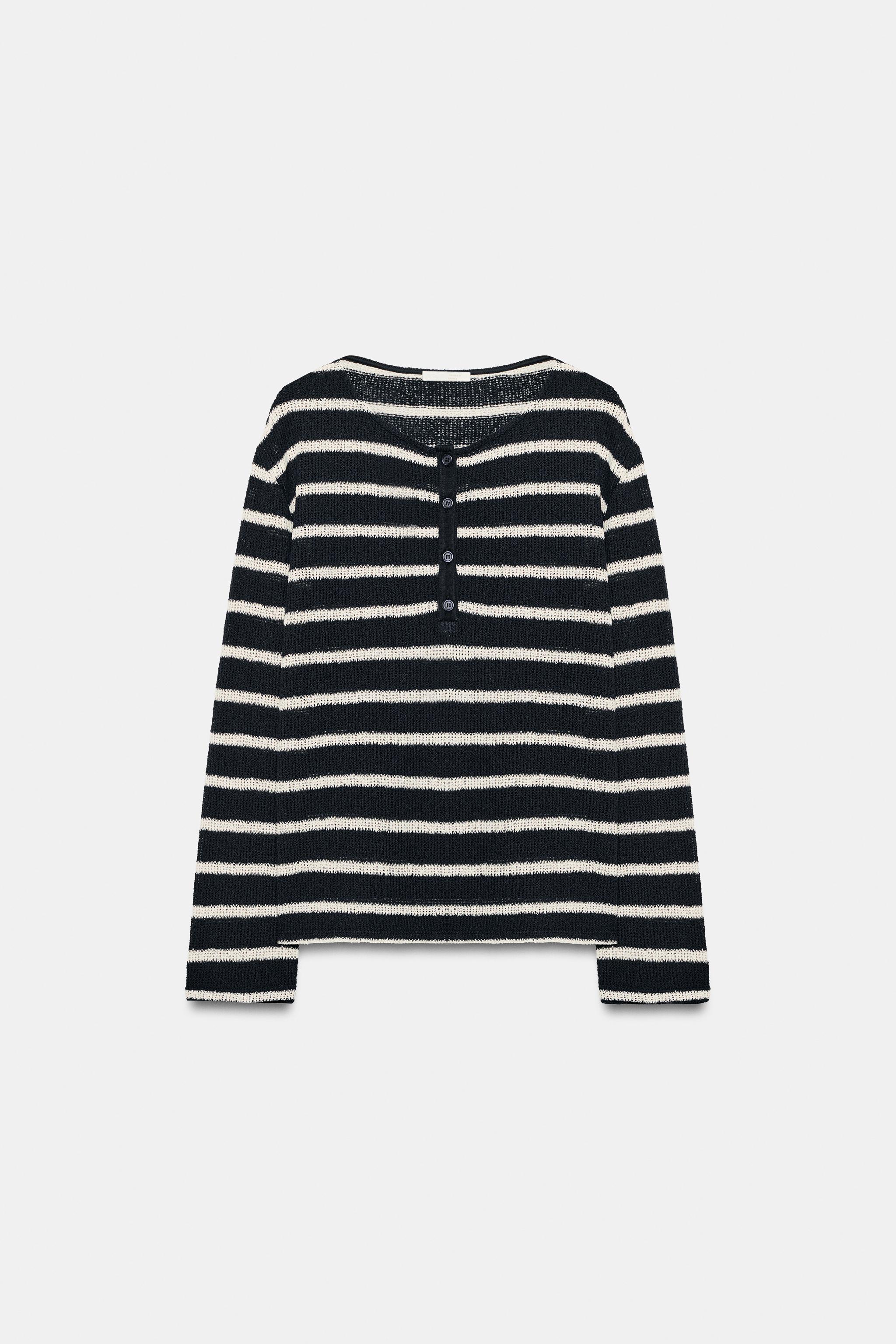 Женские футболки Zara STRIPED HENLEY T-SHIRT — фото 6