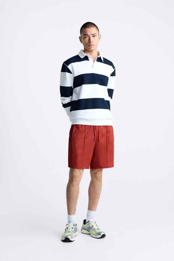 TEXTURED MESH BERMUDA SHORTS - Red | ZARA United Kingdom